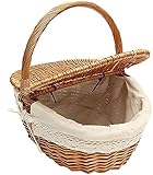 DUDUXIA Weiden-Picknickkorb mit Deckel Handgefertigter Weidenkorb mit Griff Weiden-Camping-Picknickkorb Aufbewahrungskorb mit Stofffutter