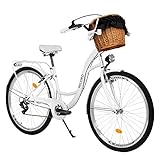 Milord. 28 Zoll 7-Gang weiß Komfort Fahrrad mit Korb und Rückenträger, Hollandrad, Damenfahrrad, Citybike, Cityrad, Retro, Vintage