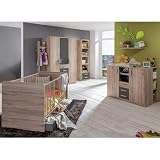 Lomadox Kinderzimmer Set 10-teilig in Eiche mit Graphit, inkl. Gitterbett, Bettseiten, Bettschubkasten, Kleiderschrank, Garderobenstange, Standregal, Wickelkommode, Unterschrank Regale, Wandb