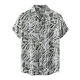 XIAOYUER Herrenhemden Kurzarm Sommer Floral Button-Down Hawaiihemd Relaxed-Fit Casual Beach Tops (1-Gray, 3XL)