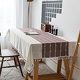Csuper Nordic Stripe Series Tischdecke Check Imitation Baumwolle Und Leinen Quaste Tischdecke Geometrische Spitze Rechteckig Hotel Wohnzimmer Couchtisch Tischdecke