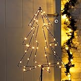 Haushalt International HI 3D LED Gartenstecker Tannenbaum mit 52 warmweißen LEDs Weihnachtsbaum Christbaum Lichterkette für Innen und Außenbereich Weihnachsdeko Weihnachtsbeleuchtung