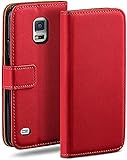 moex Klapphülle für Samsung Galaxy S5 Mini Hülle klappbar, Handyhülle mit Kartenfach, 360 Grad Schutzhülle zum klappen, Flip Case Book Cover, Vegan Leder Handytasche, Rot