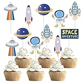 Weltraum Astronaut Cupcake Topper, 24 Stück Astronaut Kuchendeko, Geburtstag Kuchen Topper für Weltraum Party Kinder Planeten Geburtstag Party Sterne Babyparty