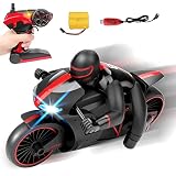 deAO Ferngesteuertes Auto Rennmotorrad Grand Prix mit Fernbedienung,Doppelseitige Rotation 2,4 GHz Ferngesteuertes Auto für Kinder (Schwarz Rot)
