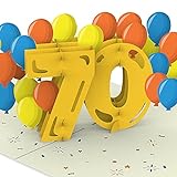 papercrush® Pop-Up Karte 70. Geburtstag - Handgemachte 3D Geburtstagskarte für Frauen und Männer (70 Jahre), Glückwunsch zum 70ten Geburtstag - Besondere Glückwunschkarte inkl. Umschlag