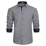 HISDERN Graue Hemden Männer Oberhemden Herren Langarm Regular Fit Businesshemd für Die Arbeit Party Hochzeit Business Freizeit Langarmshirts für Herren,Grau 2,L