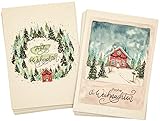 100%Mosel Postkarten Set Weihnachten, mit Aquarellmotiv, 12 Stück (105 x 148 mm), Weihnachtskarten aus baumfreien Naturpapier im Skandilook