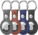 Diruite 4 Stück Keyring für Apple AirTag Schutzhülle Pendant,Leder Hülle mit Schlüsselring Tragbare Schlüsselsucher Hülle Tracker Keychain für Apple Airtags Hülle