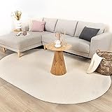 FRAAI | Home & Living Wollteppich Oval - Feline Weiß - 152x245cm - Wolle - - Einfarbig - Modern, Skandinavisch - Wohnzimmer, Esszimmer, Schlafzimmer - Carpet