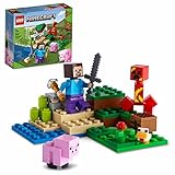 LEGO 21177 Minecraft Der Hinterhalt des Creeper, Spielzeugset mit Steve, Schweinchen- und Kükenfiguren, Kinderspielzeug ab 7 Jahren mit Minifiguren