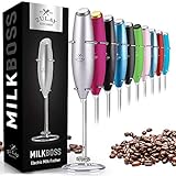 Zulay Original Milk Frother Handheld Foam Maker for Lattes - Whisk Drink Mixer for Coffee, Mini Foamer for Cappuccino, Frappe, Matcha, Hot Chocolate by Milk Boss (Silver)