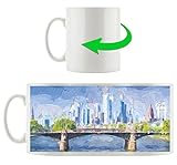 Skyline von Frankfurt am Main gemalt, Motivtasse aus weißem Keramik 300ml, Tolle Geschenkidee zu jedem Anlass. Ihr neuer Lieblingsbecher für Kaffe, Tee und Heißgetränke.