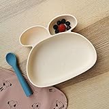 ÜneeQbaby Silikon Babyteller Hase - Tragbar rutschfest Saugnäpfe Teller für Babys und Kinder BPA-frei LFGB-geprüft – Für Spülmaschine, Mikrowelle und Backofen geeignet