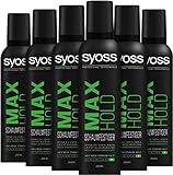 Syoss Schaumfestiger Max Hold Haltegrad 5 Mega Stark (6 x 250 ml), Haarschaum für Salon-schöne Haare, verleiht 48 h extra starken Halt und Geschmeidigkeit