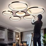 Lamp Moderne LED-Deckenleuchte, dimmbar, Wohnzimmerlampe mit Fernbedienung, Farbe/Helligkeit, verstellbarer Ring, Acryl-Schirm, Küche, Schlafzimmer, Esszimmer, Deck