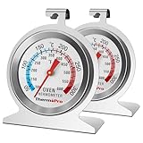 ThermoPro Backofenthermometer Analog Ofenthermometer aus Edelstahl Kochthermometer für Backofen Thermometer Kochen Innen Küchenthermometer mit großem Zifferblatt Silber AOT200, 2 Stück