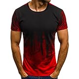 Sport T-Shirt Herren Kanpola Slim Fit Kurzarm Shirt Bluse für Jogging Yoga Männer Tops (XL/52, Rot)
