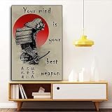 Bushido Samurai Schwert Leinwand Gemälde Japanische Samurai Warriros Zitate Poster Your Mind Is Your Best Weapon Wall Art Decor 50x70cm/Kein Rahmen