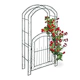 Relaxdays Rosenbogen mit Tür, Garten Rankhilfe Kletterpflanzen, Torbogen Metall, wetterfest, HBT 215 x 115 x 43 cm, grün
