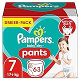 Pampers Windeln Pants Größe 7 (17kg+) Baby Dry, 63 Höschenwindeln, Einfaches An- und Ausziehen, Zuverlässige Trockenheit