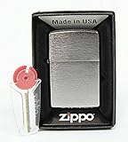 Zippo Chrome Brushed Feuerzeug + 6 Ersatz-Feuersteine