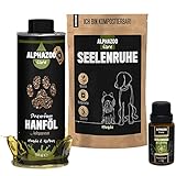 alphazoo Seelenruhe Trio Beruhigungsmittel für Hunde, seelenruhe-Tabs & Bachblüten gegen Stress und Angst, Hanföl für Immunsystem & Fellpflege, Futteröl, natürliche Entspannung für Hunde