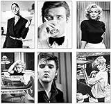 ELAFI® Premium Poster 6er Set | Bilder schwarz weiß | Deko Wohnzimmer Vintage | Berühmte Schauspieler und Sänger | Schöne Bilder Wohnzimmer groß (Famous Actors)
