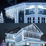 Eisregen Lichterkette Außen, LIGHTNUM 9M 240 LED Kaltweiße Weihnachtsbeleuchtung Eiszapfen mit Stecker, IP44 Wasserdicht, 8 Modi, Lichtervorhang Aussen Innen Deko für Fenster, Garten, Balkon