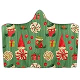 Süße Weihnachtselfen grün – Strümpfe Lollipops super weiche Decke mit Kapuze für drinnen und draußen, Kapuzendecke, Umhang | tragbare Decke zum Wickeln | geeignet für Kinder und Erwachsene, Halloween