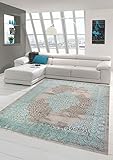 Merinos Wohnzimmerteppich mit Ornamenten Teppich Vintage in Türkis Grau Größe 120x170