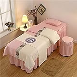 Simple Massage Beauty Bed Cover 4- Piece Cotton and Linen High- end Nordic Style Beauty Salon Special Bed Cover Massage Bed Cover (Pink 60 * 180cm)