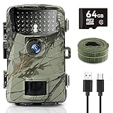 4K 48MP Wildkamera mit 64G Speicherkarte, Full HD Wildkamera mit Bewegungsmelder Nachtsicht, 0,1s Schnelle Trigger Wildtierkamera, IP66 Wasserdicht Jagdkamera für Wildbeobachtung, Heimüberwachung