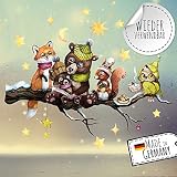 Fensterbild Weihnachtsdeko Weihnachten Tiere auf Ast -wiederverwendbar- Fensterdeko Winter Fensterbilder Kinder bf113 ilka parey wandtattoo-welt®