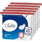 Softis 4-lagiges Toilettenpapier | 45 Rollen-Packung (5 x 9 Einzelpackungen) | 100 Blatt pro Rolle | Einzigartiges Softkammer-System | Recyclebare Verpackung | FSC-zertifiziertes Papier