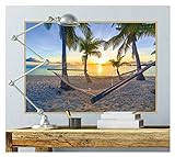 GREAT ART Poster – Din A2 42 x 59,4 cm – Hammock Beach – Karibik Urlaub Hängematte am Palm Beach vor Sonnenuntergang Sommer Strand Meer Palmenstrand Ozean Dekoration Wandbild