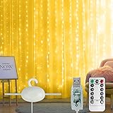 LED Lichtervorhang 3m x 3m 300 LEDs USB Lichterketten vorhang mit Fernbedienung, Haken und Anhänger Wasserfest 8 Modi Innen für Party Schlafzimmer Hochzeit Weihnachten deko ( Warmweiß）