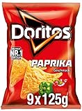 Doritos Paprika - Paprika Tortilla Nachos - Herzhafter Snack zum Knabbern aus Mais - 9 x 125g