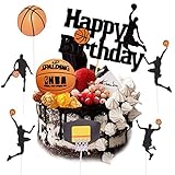 Basketball Kuchen Set,7 Stück Basketball Cake Topper Basketball-Szene Themen Kuchen Obst Picks für Mann Jungen Geburtstag Event Party Supplis Black Glitter