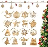 O-Kinee Weihnachtsbaumschmuck Holz, 16 Stück Christbaumschmuck Mit Hanfseil und beweglichen Holzperlen, 7.5cm