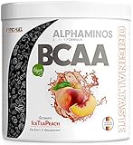 BCAA Pulver 300g Ice Tea Peach, TESTSIEGER Alphaminos BCAA 2:1:1 Drink, unfassbar leckerer Geschmack, Essentielle Aminosäuren Leucin, Isoleucin & Valin, 100% vegan - Top Löslichkeit - Laborgeprü