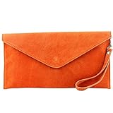 modamoda de - T106 - ital Clutch Abendtasche aus Wildleder, Farbe:Orange