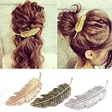 CINEEN 3 Farben Metall Feder Blatt Haarklammern Vintage Blatt förmigen Haarspangen Haarschmuck Kopfschmuck Haar Zubehör …
