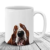 DKISEE Kaffeetasse mit Basset Hound Hund, Welpenportrait, für Haustierbesitzer und Tierliebhaber, 325 ml, weiße Keramiktasse
