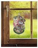 DEMASol Osterfensterbild Kleiner Osterhelfer 18 x 28 cm (BxH) echte Plauener Spitze inkl. Saughaken Frühlingsdeko Osterdeko