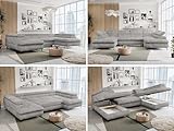 MKS MEBLE Cord Sofa U-Form Grau, Wohnlandschaft U-Form, Sofa mit Schlaffunktion und Bettkasten, Schlafsofa mit Bettkasten, Couch mit Verstellbare Kopfstützen - Peter U - Grau C