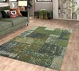 Flycarpets - Burano Patchwork - Indoor Teppich - rechteckig - Vintage - Kurzflor 10 mm - in Größe 120x170 - in Grün - Patchwork - türkisch gewebt