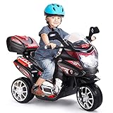GOPLUS 6V Elektro Kindermotorrad mit 3 Rädern, Elektromotorrad inkl. Licht & Pedal & Aufbewahrungskiste & Musik, Tragkraft 25 kg, Elektro-Dreirad für Kinder von 3 bis 7 Jahre alt (Schwarz)