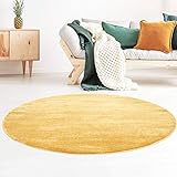 Taracarpet Kurzflor-Designer Uni Teppich extra weich fürs Wohnzimmer, Schlafzimmer, Esszimmer oder Kinderzimmer Gala gelb 120x120 cm rund