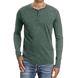 Ketten Hemd Herren Henley Langarm-T-Shirt aus Baumwolle, Freizeithemd Hemden Bügelfrei Herren Kurzarm (Green, M)